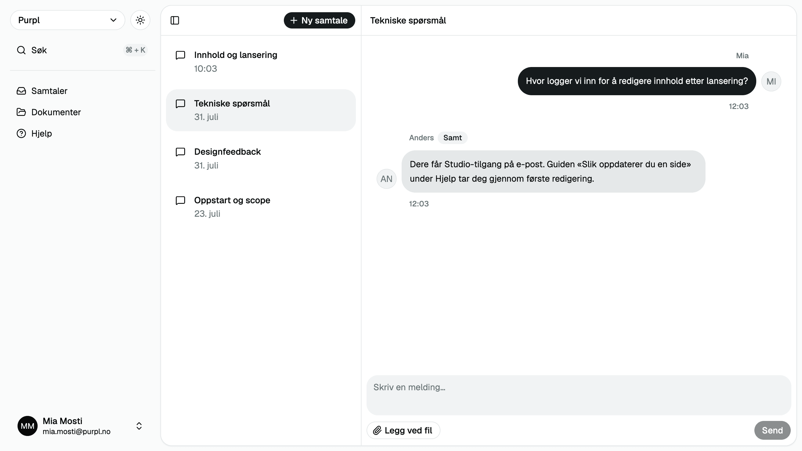 Samtaler i Din oversikt